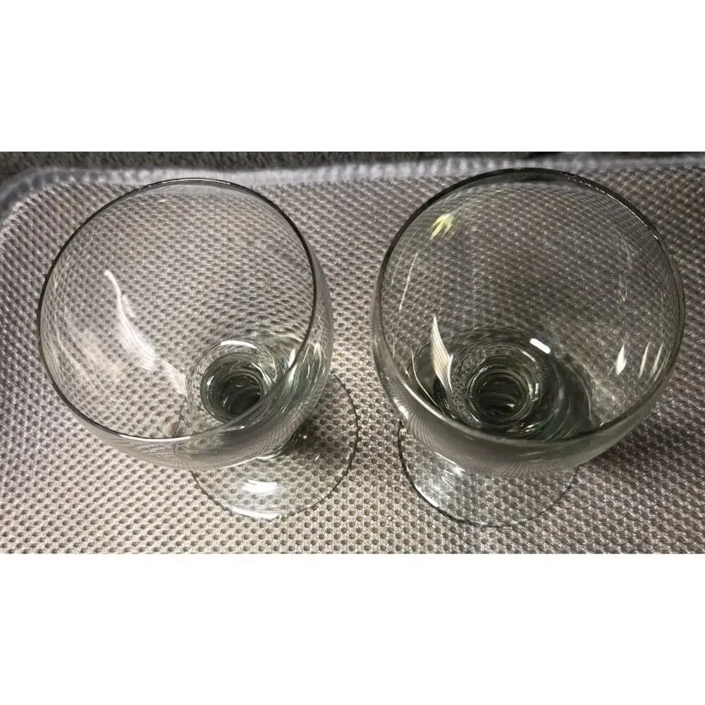 Set Of 2 clear pressed glass goblets with a bulbous stem 4